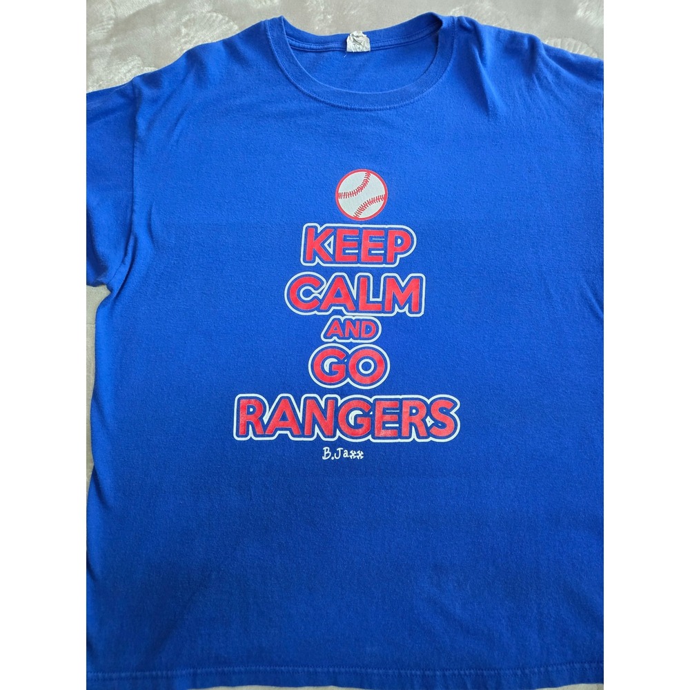 Anvil B.Jaxx Keep Calm and Go Rangers Texas Baseball T-Shirt Blue XL